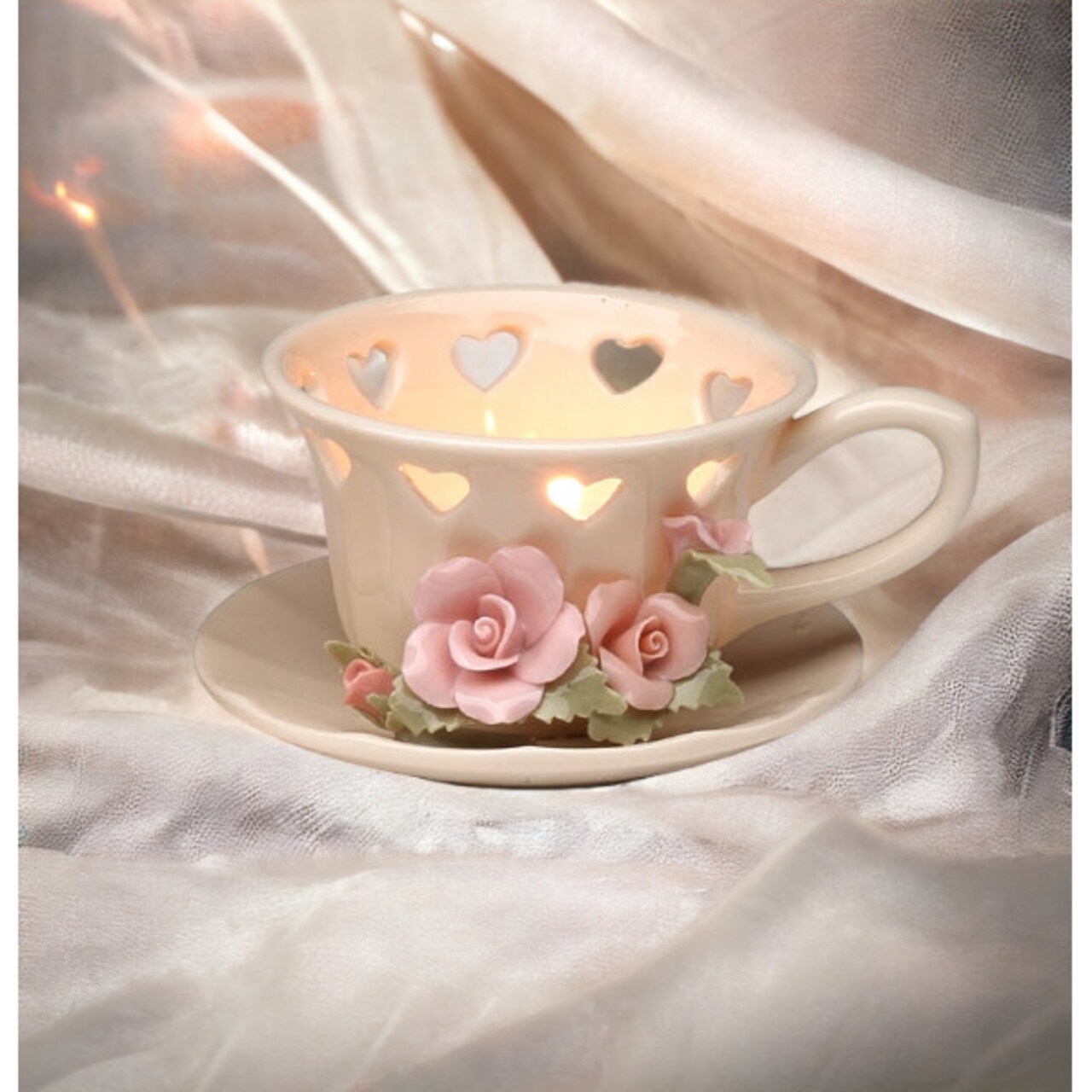 Hand Crafted Ceramic Rose Cup Tealight Candle Holder, Wedding Décor Wedding Gift